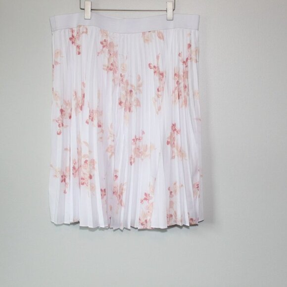 NWT Glamour Lane Bryant Pleated Floral Midi Skirt White Plus Size 22/24 H13577 - Picture 7 of 11
